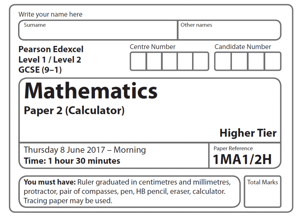 Edexcel GCSE Maths Higher 2017 – Paper 2