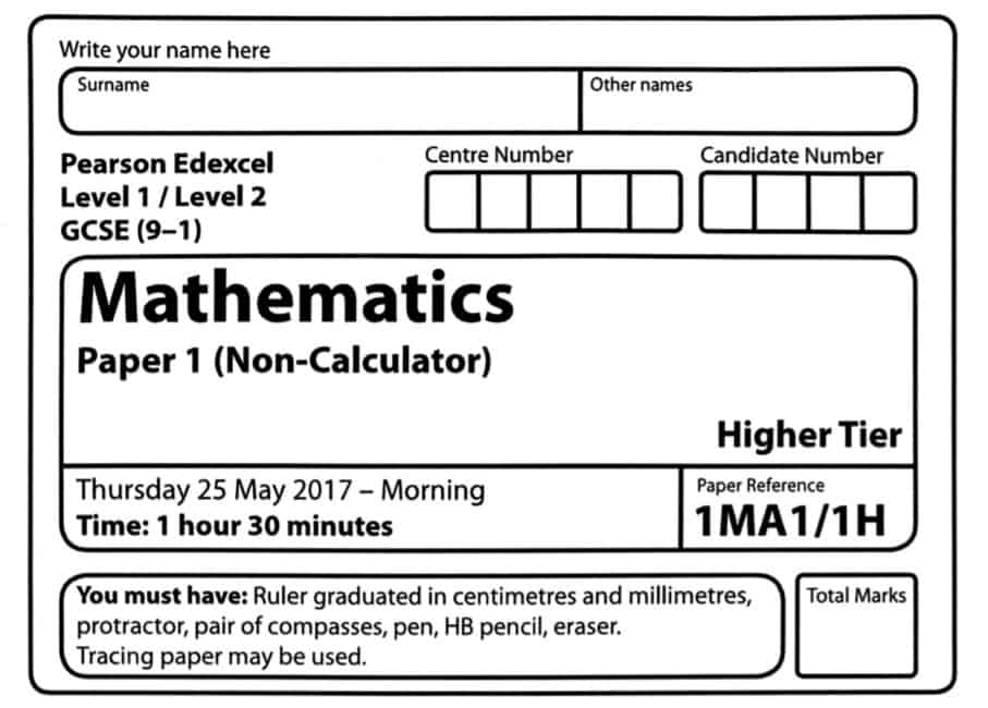 Edexcel GCSE Maths Higher Paper 2017