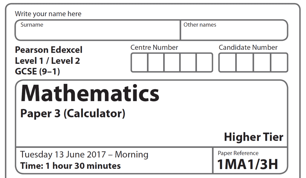 Edexcel Maths GCSE Higher Paper 2017 - Paper 3