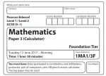 Edexcel GCSE Maths Foundation Paper 2017 - Paper 3