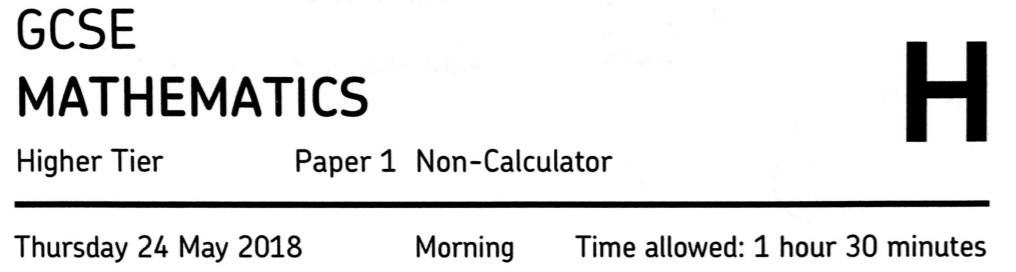 AQA GCSE Maths Higher 2018 - Paper 1