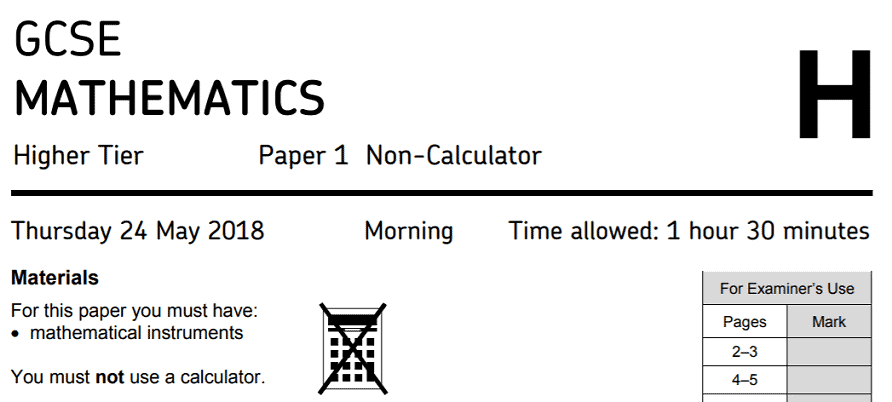 AQA GCSE Maths Higher 2018