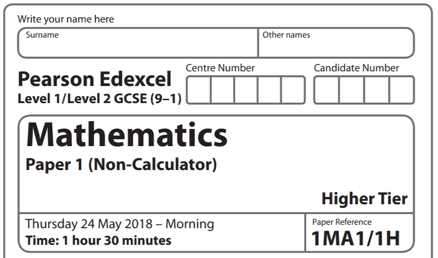 Edexcel GCSE Maths June 2018 Paper 1