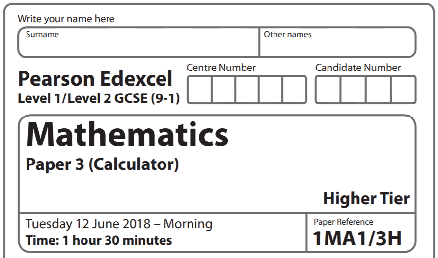 Edexcel GCSE Maths June 2018 Paper 3